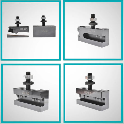 Piston Type Quick Change Tool Post Set For Lathe Six To Twelve Inch Swing Beefed Up Six Piece Kit With Hardened Precision Ground Holders