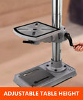 Beast Of A Floor Drill Press With A 13 Inch Swing, 7.5 Amp 120V Power, showing adjustable 0 to 45 degree tilting table.