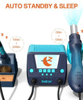 Two-In-One Soldering Iron And Hot Air Rework Station Kit With Auto Sleep Temperature Conversion C To F Three Preset Channels