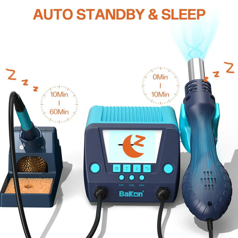 Two-In-One Soldering Iron And Hot Air Rework Station Kit With Auto Sleep Temperature Conversion C To F Three Preset Channels