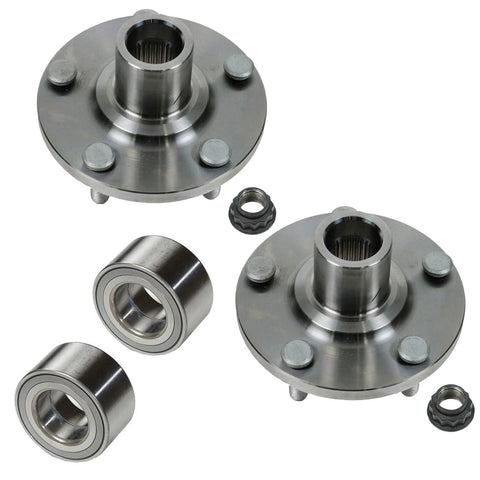 Front Wheel Bearing And Hub Kit For Toyota Camry Avalon Highlander And Lexus ES RX Models 2001 Through 2016 Includes DIY Friendly Two Front Hubs And Bearings For A Smooth Quiet Ride For A Long Lasting Premium Fit Plug And Play Quick Install kit components displaying two hubs and two bearings.
