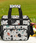 Insulated Go-To Picnic Backpack Lunch Box In Stone Marble, Large 12x8.7x10 Inch Tote on picnic blanket with fruits and wine.