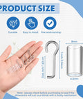 Hand holding components of the 4 Pack Wand Wire And Sleeve Collar Replacement Kit For Horizontal Mini Blinds, showing hooks and sizes.