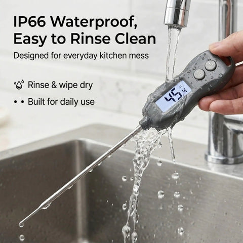 Digital Meat Thermometer With Backlight Instant Read In Seconds Waterproof under running water in a sink