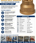 Beefy Lead Free Bronze Bell Reducer One Point Two Five Female Npt X One Inch Female Npt Threaded Pipe Connector For Potable Water Systems shown in detail.