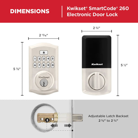 Diagram of Keyless Entry Smart Lock With Electronic Keypad Deadbolt Auto Lock And Custom User Codes In Satin Nickel Finish with dimensions