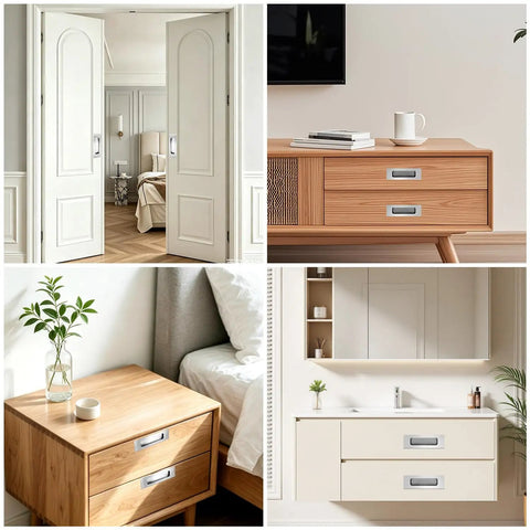 Two Pack Rectangular Recessed Sliding Closet Door Pulls Stainless Steel Handles 120mm By 40mm for drawers and cabinets