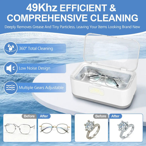 49KHz Ultrasonic Cleaner For Jewelry And Glasses With 5 Cleaning Modes, 27oz 304 Stainless Steel Tank In Gray