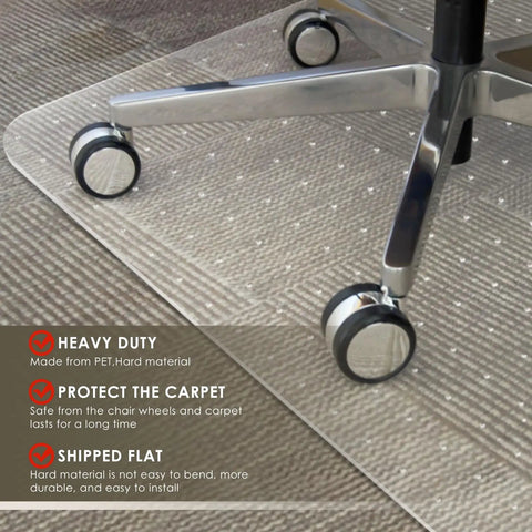 Heavy Duty PET Chair Mat For Carpeted Floors 32 X 48 Inches Hard Material Desk Floor Protector showing slip-resistant surface