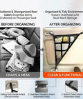 Before and after using Honda Insight Ceiling Cargo Net Overhead Organizer For LX EX Touring Hybrid, comparison showing tidy storage