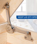 Beefy Lid Stay Hinges For Toy Boxes And Chests, Heavy Duty Soft Close Lid Support, 50Lb Pair, installed inside wooden box