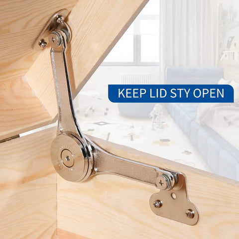 Beefy Lid Stay Hinges For Toy Boxes And Chests, Heavy Duty Soft Close Lid Support, 50Lb Pair, installed inside wooden box