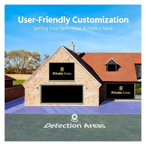 User-friendly customization interface for defining siren and privacy areas on a property utilizing Badass 12MP POE Security Camera Kit.