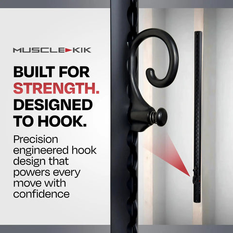 Top Shelf Adjustable Wall Mounted Fitness Anchor System For Heavy Lifts And Full Body Grinds With Brushed Steel Build. Close-up of hook design.