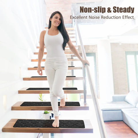 Non Slip Stair Tread Carpet Set Of 15 For Wooden Steps Indoor Outdoor 8x30 Dark Grey With Easy Peel And Stick Bottom No Nails Or Glue Needed Safe Grippy Treads For High Traffic Stairs on modern stairs