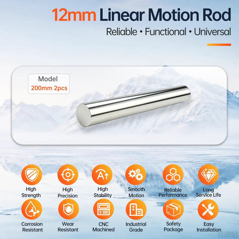 Top Rated 12mm By 200mm Linear Motion Rods Set Featuring Premium Chrome Steel Shafts For Super Smooth Glide and High Precision Cnc Build Projects That Really Rock, shiny chrome rod, 200mm length.