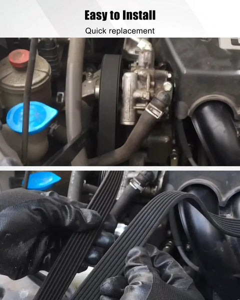 Top Grade Serpentine Drive Belt For Honda Accord 2.4L L4 Engine Model Fits Years 2008 Through 2012 installed in engine compartment.