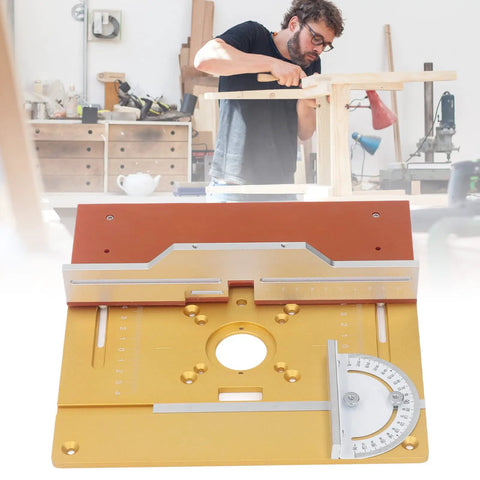 Robust Aluminum Router Lift Table Plate With Precision Engraved Scale For Woodworking Trimming And Engraving Machines close-up with measurement guide.