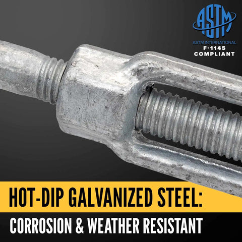 Close-up of Heavy Duty Galvanized Turnbuckle Two Inch By Twenty Four Inch Jaw And Jaw Configuration, showcasing corrosion-resistant material.