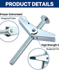 Close-up of 30 Sets Heavy Duty Toggle Bolts Kit For Drywall And Hollow Walls with rustproof carbon steel construction.