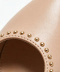 100 Sets Double Cap Leather Rivets And Snap Fastener Kit For Garments, DIY Leathercraft Hardware, Pro Grade Heavy Duty Metal Rivets With Easy Install, Includes Snap Buttons, Perfect For Jackets, Bags, Belts And More. Gold rivets on beige leather trim.