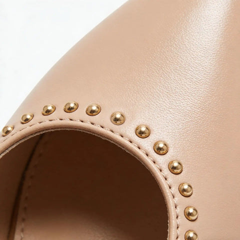 100 Sets Double Cap Leather Rivets And Snap Fastener Kit For Garments, DIY Leathercraft Hardware, Pro Grade Heavy Duty Metal Rivets With Easy Install, Includes Snap Buttons, Perfect For Jackets, Bags, Belts And More. Gold rivets on beige leather trim.