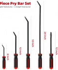 5-piece Beefy Heavy Duty Pry Bar Set with Angled and Straight Heads, 8-24 Inch, Chrome Vanadium Steel, for Mechanics and Demolition