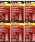 Six packs of Dynatex red threadlocker gel for large bolts, 0.2 oz bottles, permanent lock, anaerobic formula.