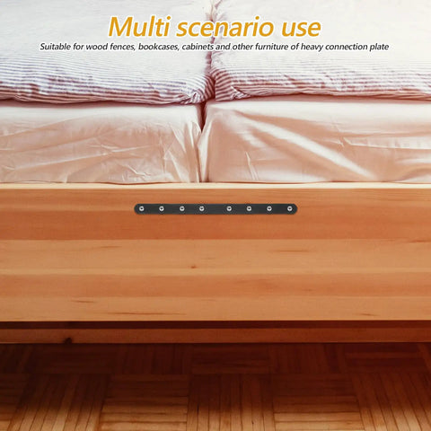 Heavy Duty Stainless Steel Mending Plates Set With 11.53 Inch Flat Brace Brackets on a bed frame
