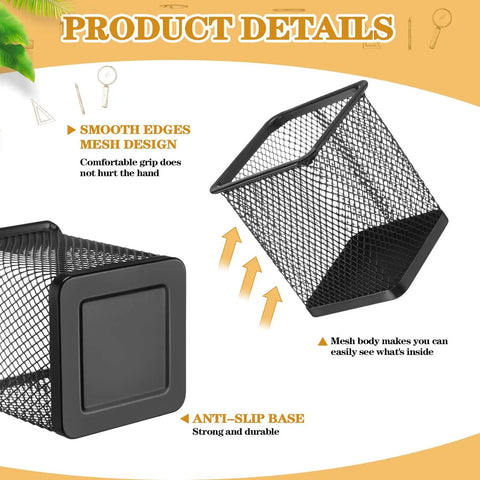 Six Piece Slatwall Cups And Hooks Organizer Set Black Metal Mesh Wire Holder with smooth edges and anti-slip base