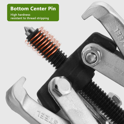 Close-up of the bottom center pin of the Heavy Duty 2 Jaw Gear Puller Adjustable Bearing Separator Tool, showcasing high hardness.