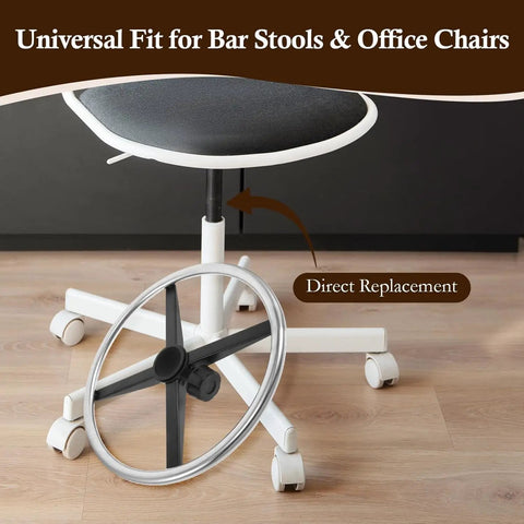 Real Deal Stainless Steel Chair Footrest Ring With 40 Cm Diameter Hella Sturdy Replacement, shown fitting on office swivel chair.