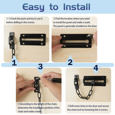 Step-by-step install guide for Heavy Duty Stainless Steel Door Lock Set 2 Pack With Thickened Chain Latches For Inside Doors