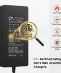 ETL Certified 36V Lithium Battery Charger For Electric Scooters Hoverboards And E Bikes 42V 2A Replacement Charger features