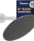 Solid Metal 8 Inch Rainfall Shower Head With High Flow Pressure Boost Oil Rubbed Bronze Finish Two Point Five GPM Built To Last Heavy Duty Commercial Grade Durability For A Spa Like Shower Experience with packaging