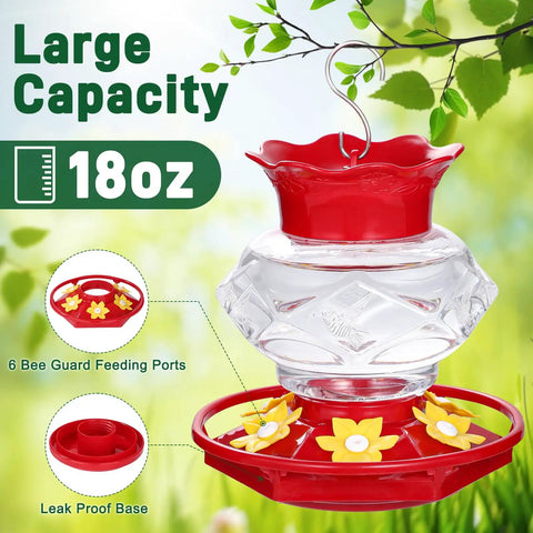 Outdoor Hanging Hummingbird Feeder 18oz Diamond Design With Six Feeding Ports And Perch Built In Ant Moat Durable Garden Decor