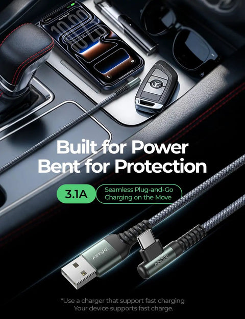 Right Angle USB A To USB C Car Cable 3.3 Ft 2 Pack Fast Charge for iPhone 17 16 and Samsung Galaxy Android Auto CarPlay in action