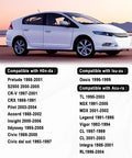 Engine coolant temperature sensor compatibility list on a white car, side view.
