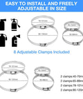 Universal Roll Bar Fire Extinguisher Mount Aluminum Quick Release Bracket With Eight Clamps shown in various sizes