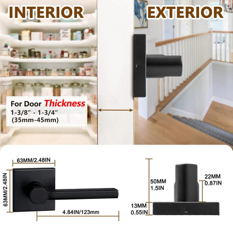 Single Sided Dummy Door Handle For Closet Or Pantry No Turning Matte Black Reversible Interior Push Pull Lever HD1601-DB-Dummy-4P on 63mm plate