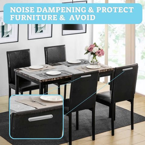 Clear Stick-On Cabinet Door Bumpers Pack Of 40 for quiet closings, shown on black chairs in a dining room setting.