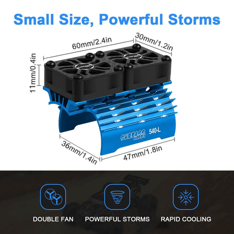 Dual 30mm RC Car Cooling Fans With Metal Heatsink, Up To 28000 RPM, Big Heat Dissipation For 3650 3660 540 550 Motors