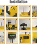 Installation process images of the Kickass High Precision Desktop Filament Extruder Machine parts assembly.
