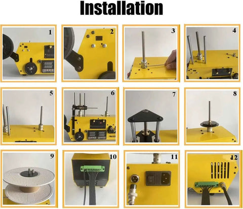 Installation process images of the Kickass High Precision Desktop Filament Extruder Machine parts assembly.