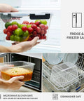Two Pack Large Glass Storage Containers With Lids 85 Oz 10.5 Cup Airtight Food Storage For Meal Prep Rotisserie Chicken Watermelon BPA Free Freezer Dishwasher Oven Safe holding fruits, soup in oven, dish in dishwasher