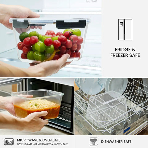 Two Pack Large Glass Storage Containers With Lids 85 Oz 10.5 Cup Airtight Food Storage For Meal Prep Rotisserie Chicken Watermelon BPA Free Freezer Dishwasher Oven Safe holding fruits, soup in oven, dish in dishwasher