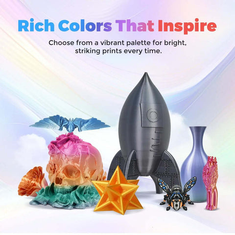 Colorful 3D prints using Silk PLA Filament 1.75mm, 1Kg Spool For 3D Printing, Slick Glossy Finish, and Dope Silk Look.