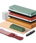 Knife Sharpening Stone Set With 400 1000 And 3000 8000 Grit Whetstones Leather Razor Strop Leather Honing Strop Polishing Compound Bamboo Base