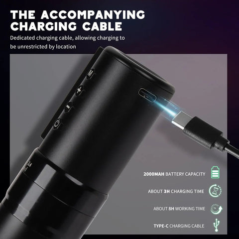 Wireless Tattoo Pen Kit With 2000mAh Cordless Battery Pro Style Practice Set Including Type C charging cable