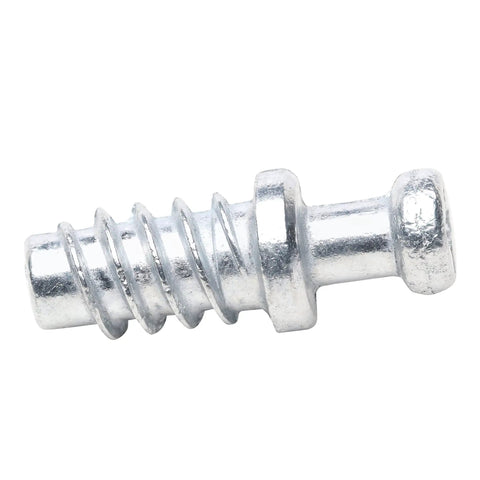 1000 Pack Zinc Screw In Dowel Furniture Connectors With Extended Cam Lock Heads For 3 16 Inch Holes close-up view of a zinc screw-in dowel connector.